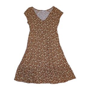 Lascana Floral Sundress V-Neck Brown Orange Short Sleeve Cottage Boho Womens 4